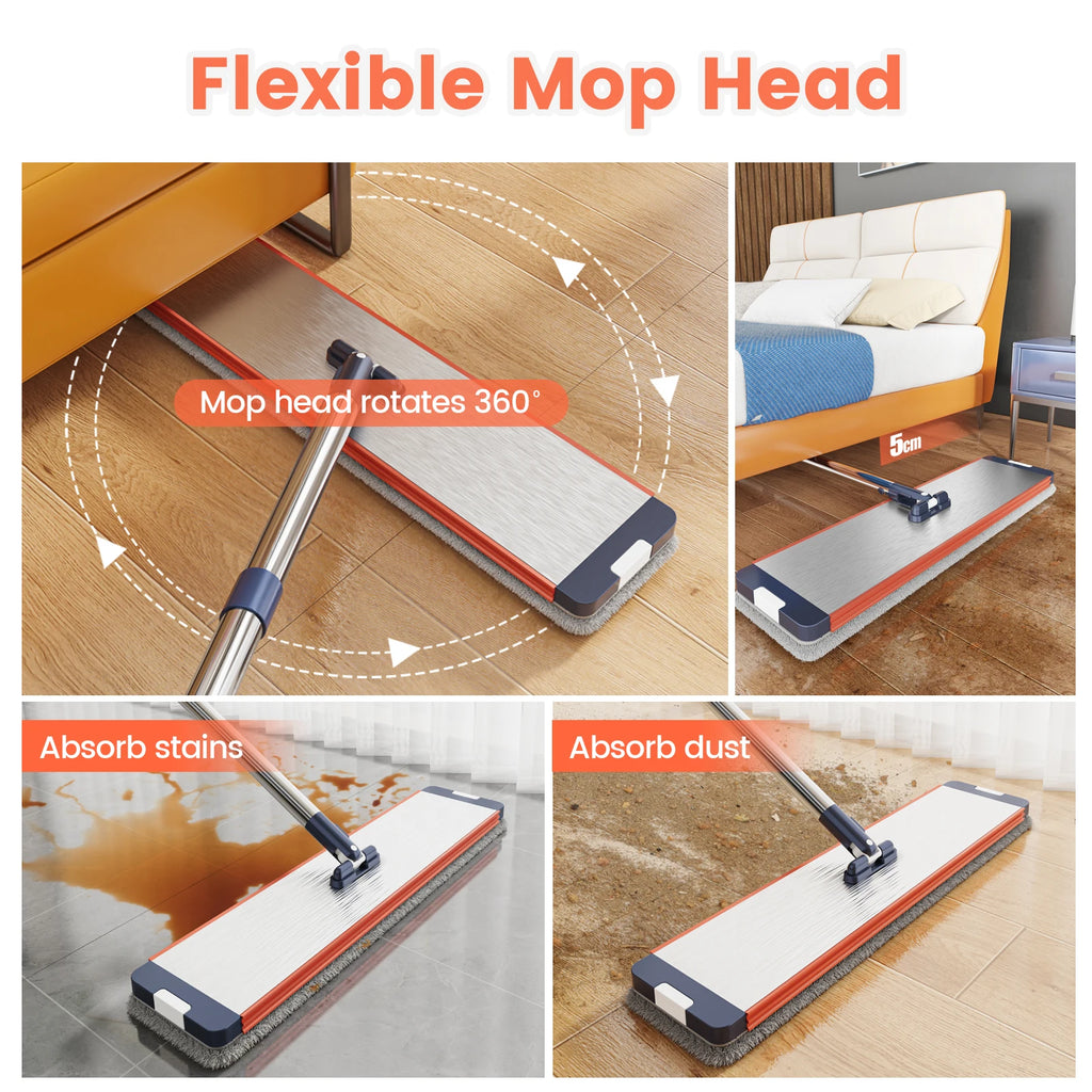 Floor Flat Squeeze Mop with Bucket Hand Free  Cleaning Microfiber 360 Rotating Self-Wringing Mop