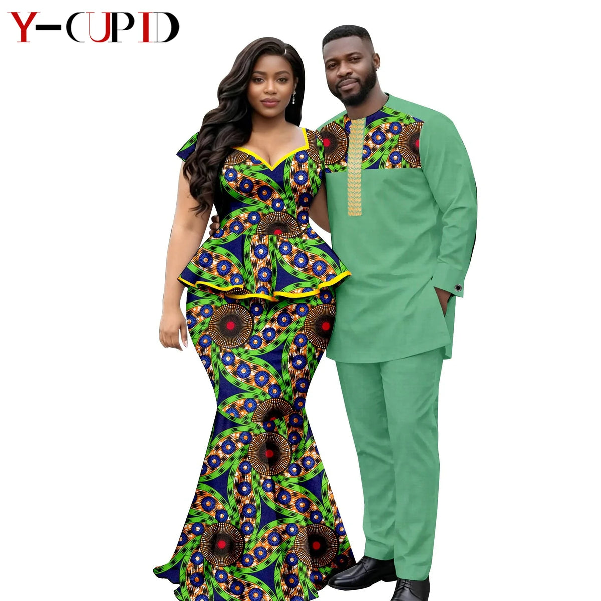 African  Women Print Top and Mermaid Skirts Sets Matching Men Outfits Top Shirt and Pant Sets