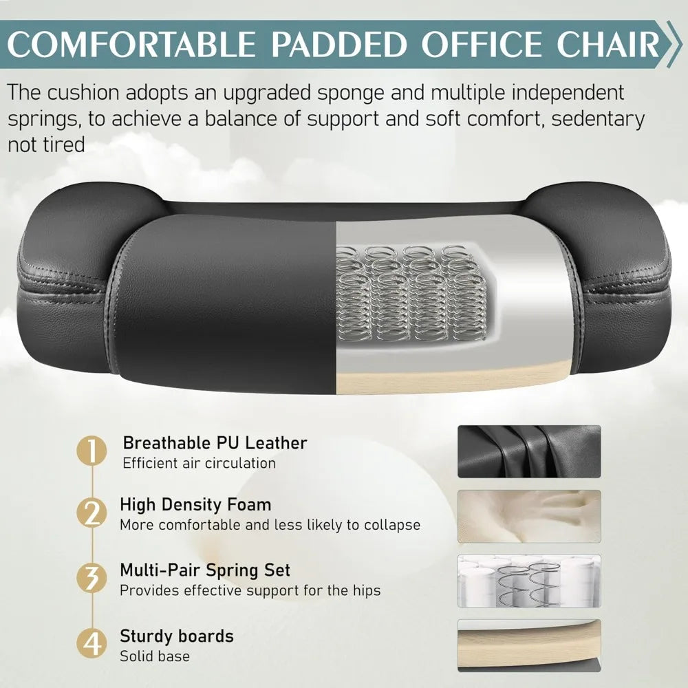 Leather Office Chair, PU Home Computer Desk Chairs with Ergonomic Back Support, 360°Swivel Free,
