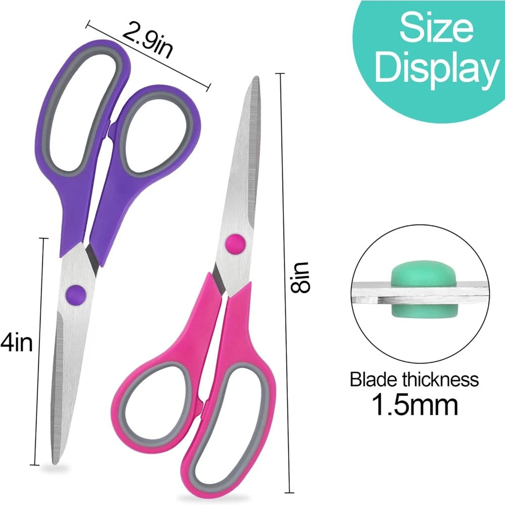 All Purpose 6 Pack - Comfort-Grip Sharp Scissors for Office School Sewing Fabric Craft Art Supplies