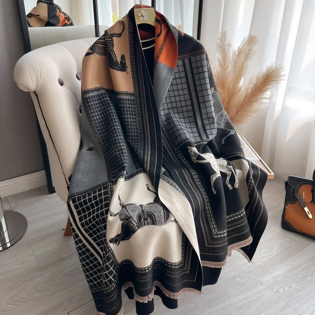 Luxury Winter Cashmere Scarf Poncho Scarves Female Shawl Wraps