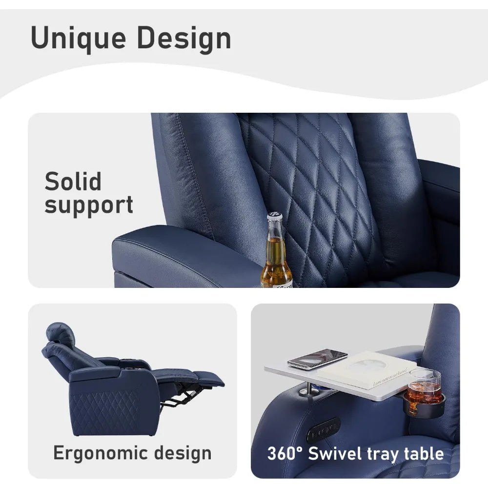 Recliner Sofa Set, 3 Piece Living Room Sectional with USB Port and Tray