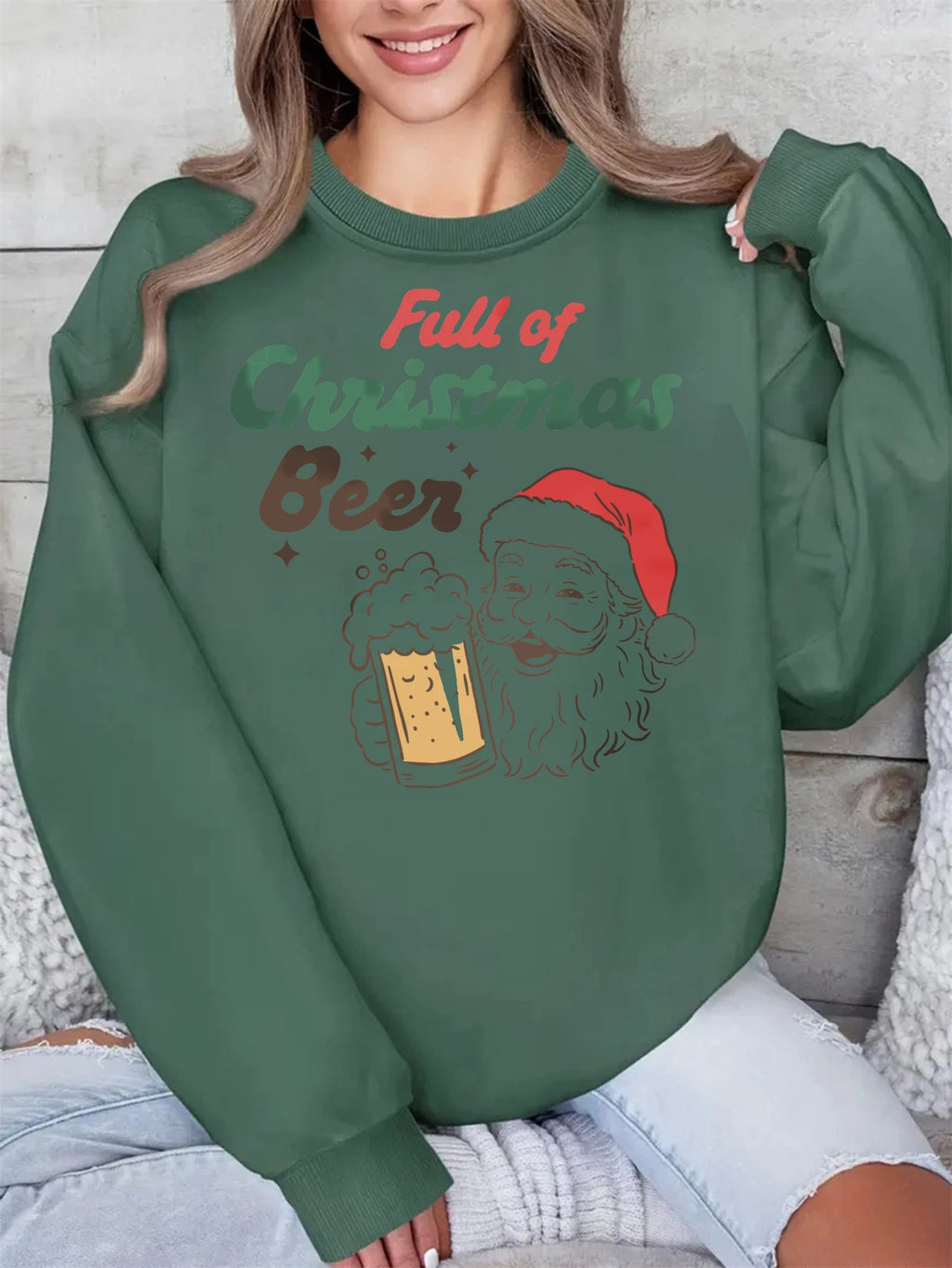 Santa Christmas Sublimation Graphics Pullover Red Green Cotton for Winter