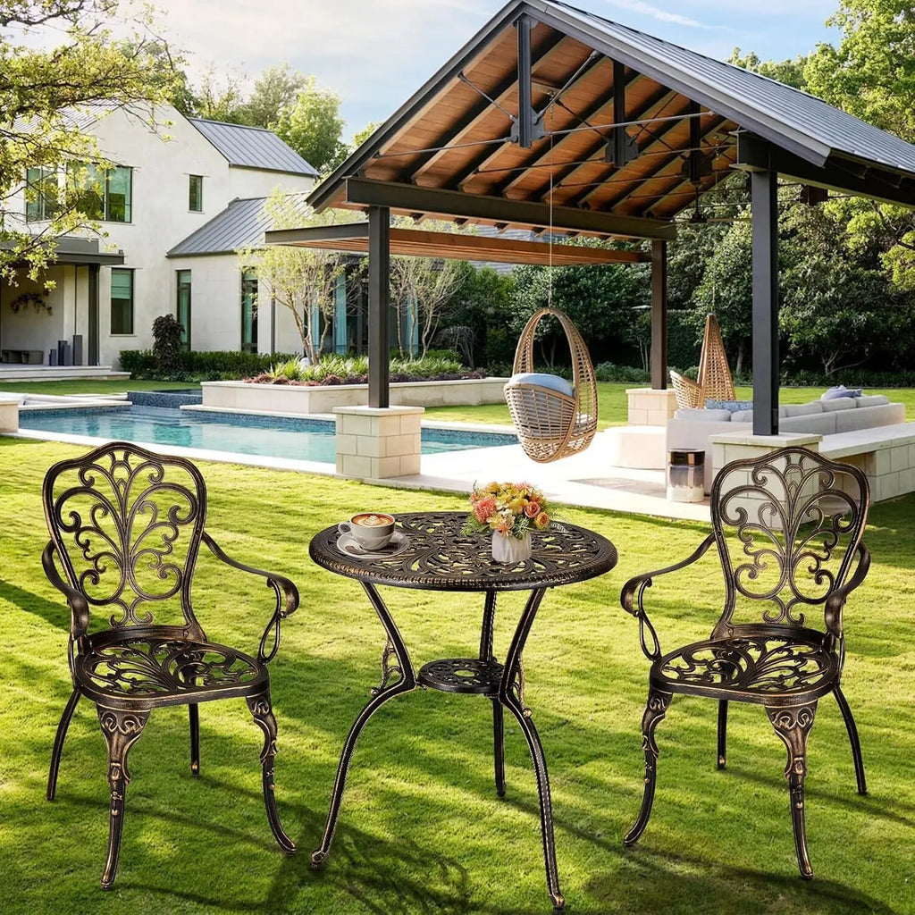 3-Piece Outdoor Bistro Set with Umbrella Hole, Rust-Resistant Table and Chairs for Backyard Porch