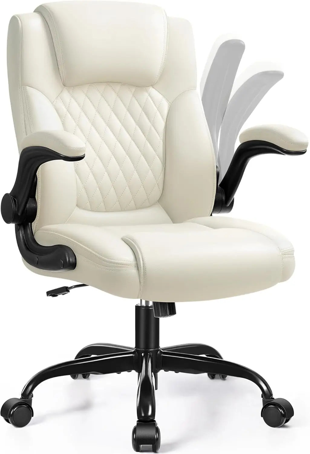 Leather Office Chair, PU Home Computer Desk Chairs with Ergonomic Back Support, 360°Swivel Free,