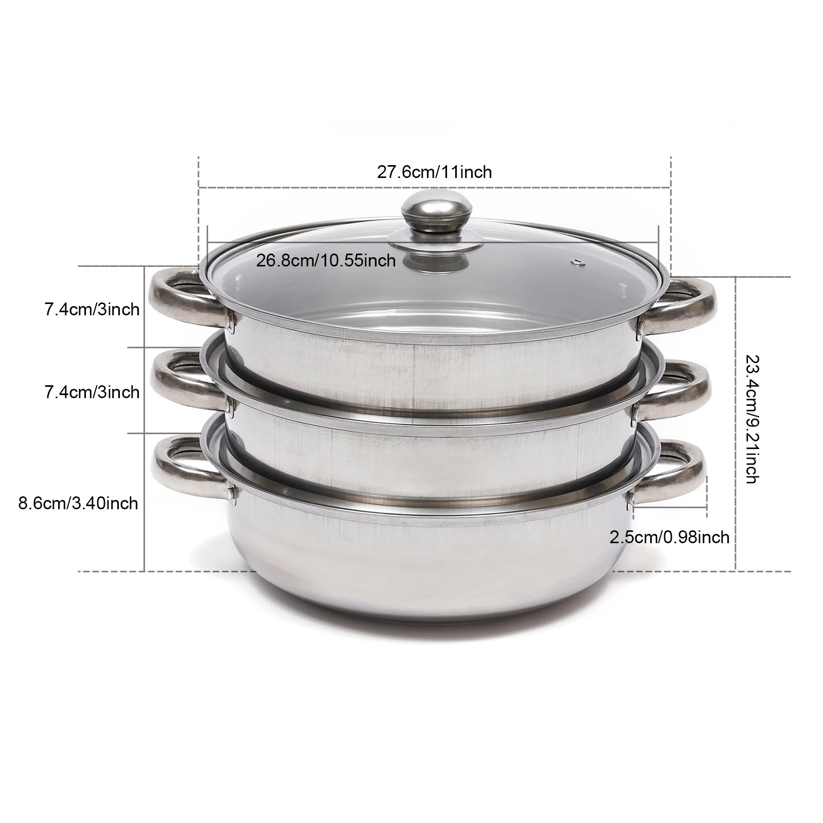 Multi-Function 3 Tier Cook Food Veg Pot Large Stainless Steel Steam Cooker Steamer Kitchen