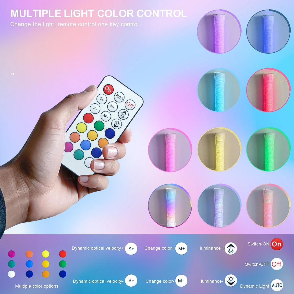 lamp, RGB color-changing LED smart lamp, remote control, suitable for living room, bedroom