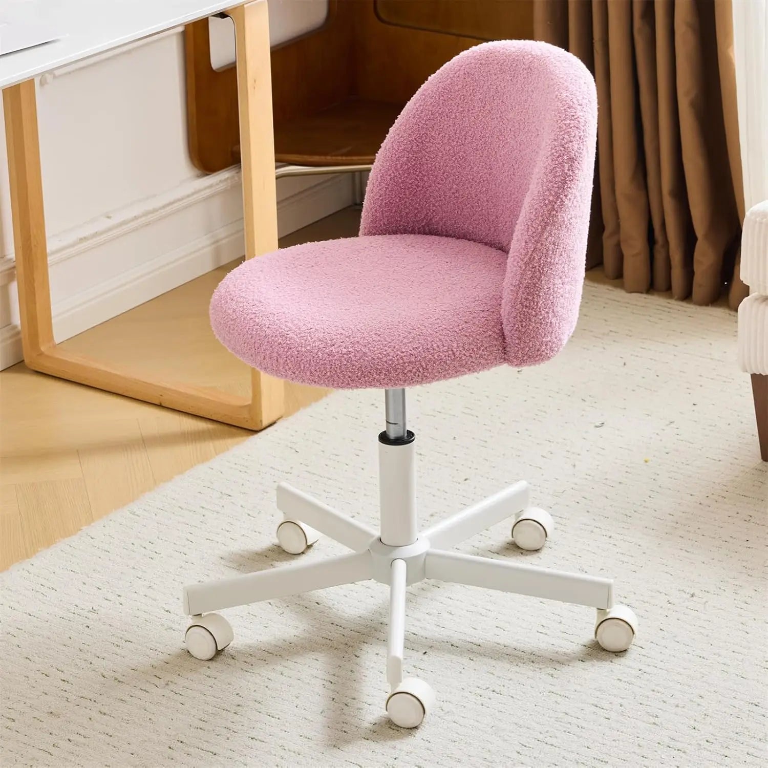 Modern Vanity Chair with Back, Velvet Desk Chair for Girls, Small Office Chair with Silent Wheels.