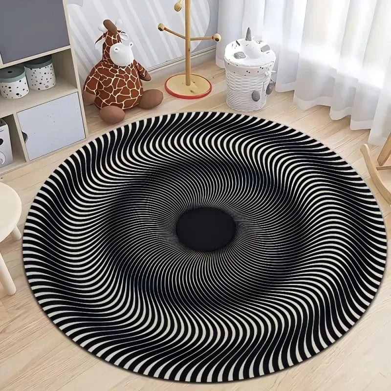 Optical Illusion Circular Carpet Soft Non-Slip Living Room Area Carpet Bedroom Office Floor Mat