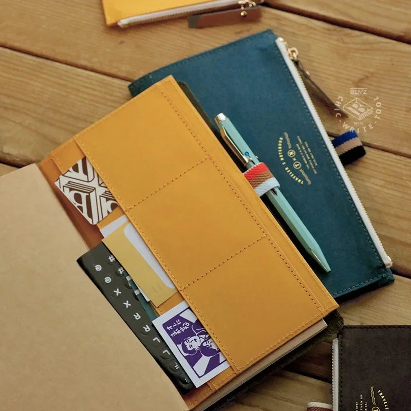 Travel Notebook Washable Cowhide Bill  Storage Bag Pen Case Stationery Storage Supplies