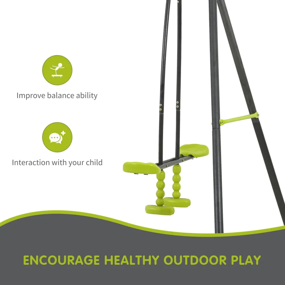 outdoor playground three seat swing black and green for age 3+