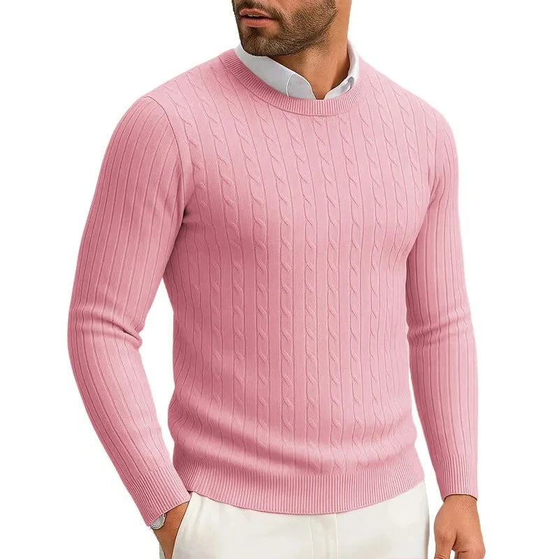 Men's Crewneck Knitted Pullover Sweater  Long Sleeve  Warm Twist Patterned