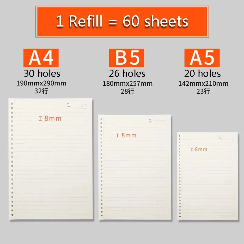 Binder Notebook Refillable Grid Lined Planner Journal Stationery Notepad