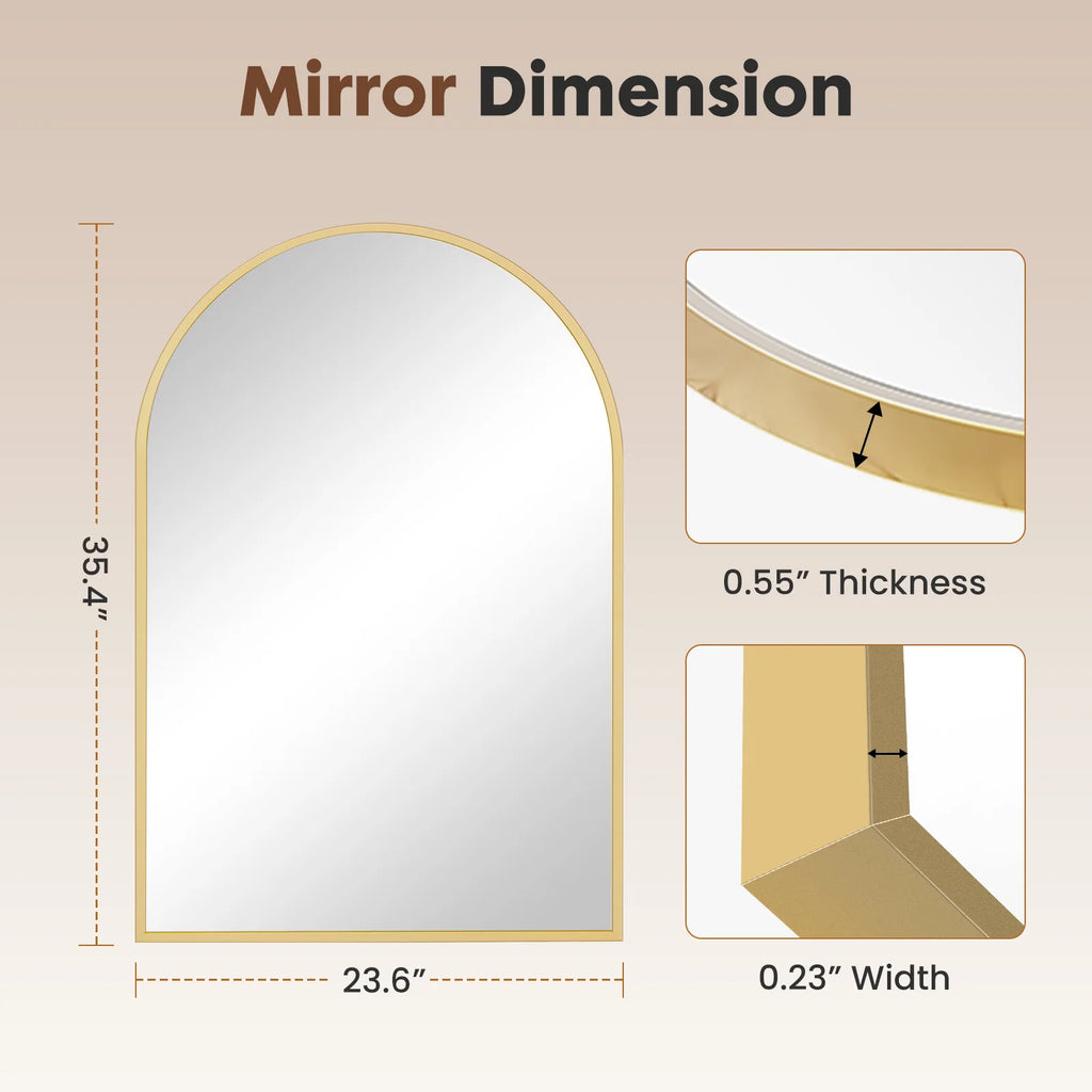 JHK 26"x38" Arched Metal Framed Bathroom Mirrors for Wall  Hanging Mirror Glass