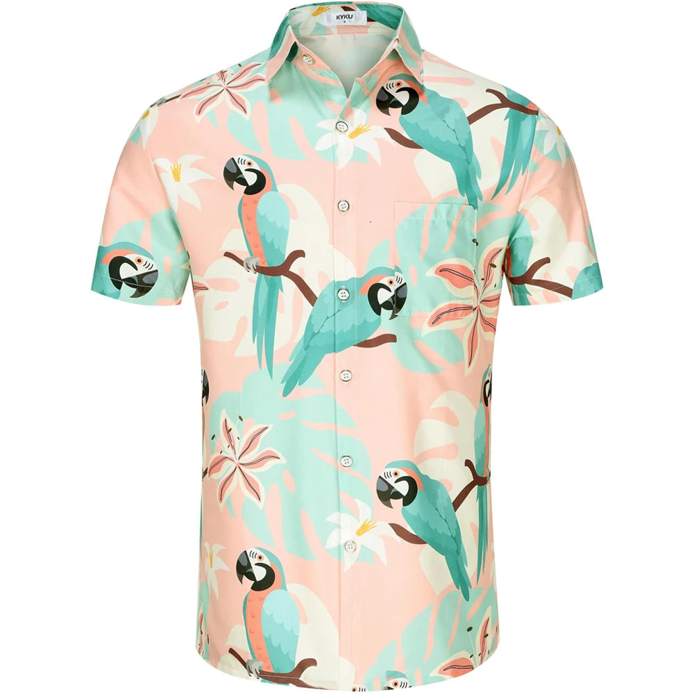 Men's Casual Button-Down Shirts Hawaiian Shirt Short Sleeve Beach Clothes with Pockets