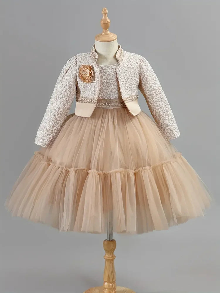 Spring Autumn Khaki  Fashion New Children Princess Dresses and Coat Outfits 2-8 Year