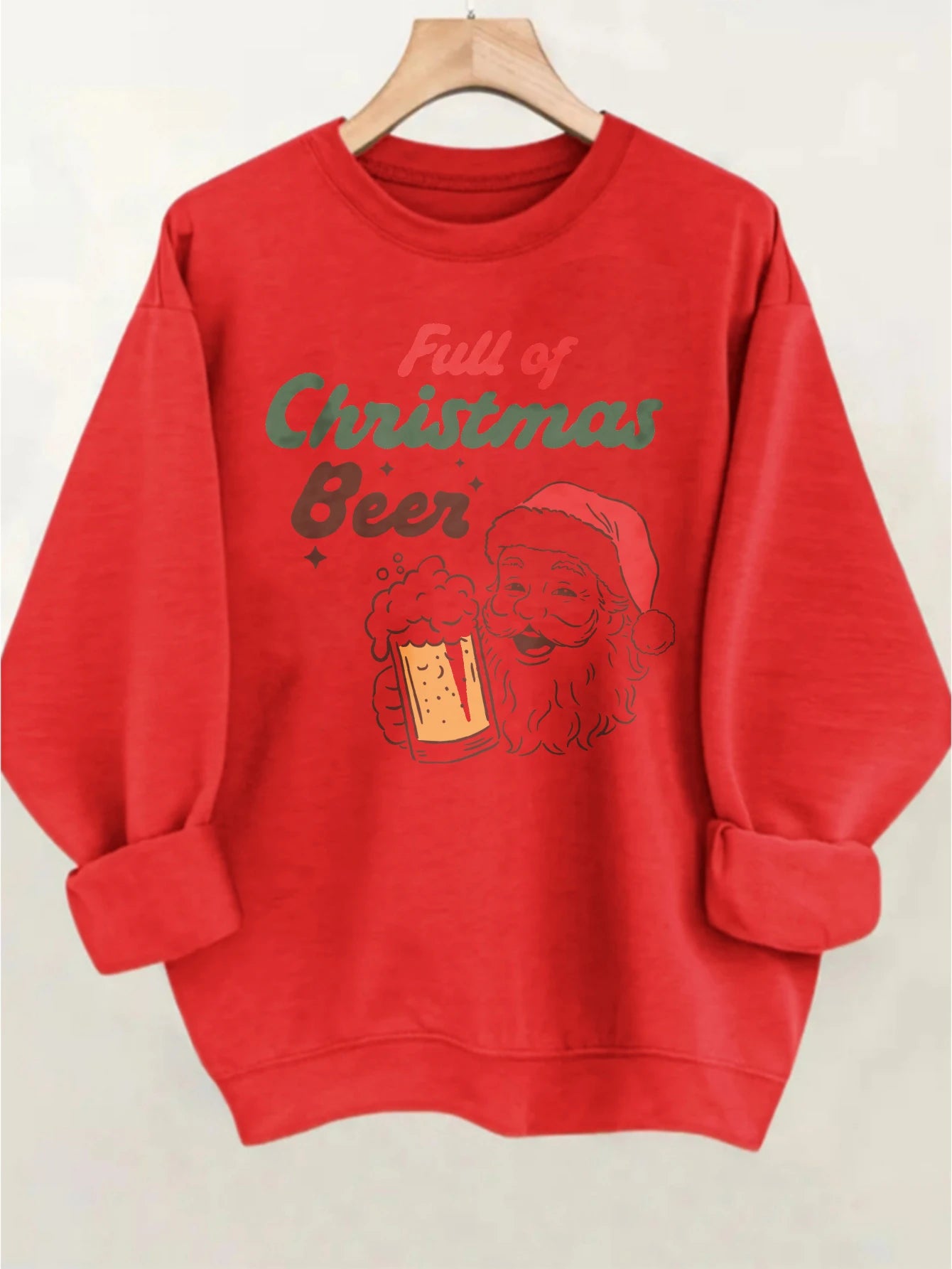 Santa Christmas Sublimation Graphics Pullover Red Green Cotton for Winter