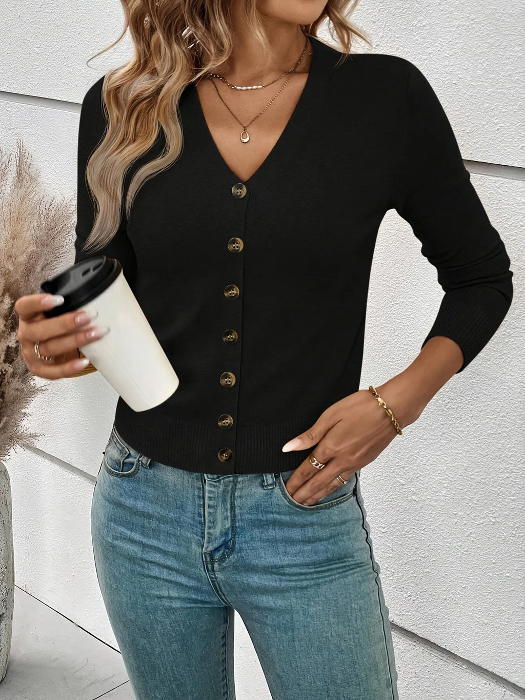 Button-down Knit Cardigan Sweater Jacket Top Women's Clothing