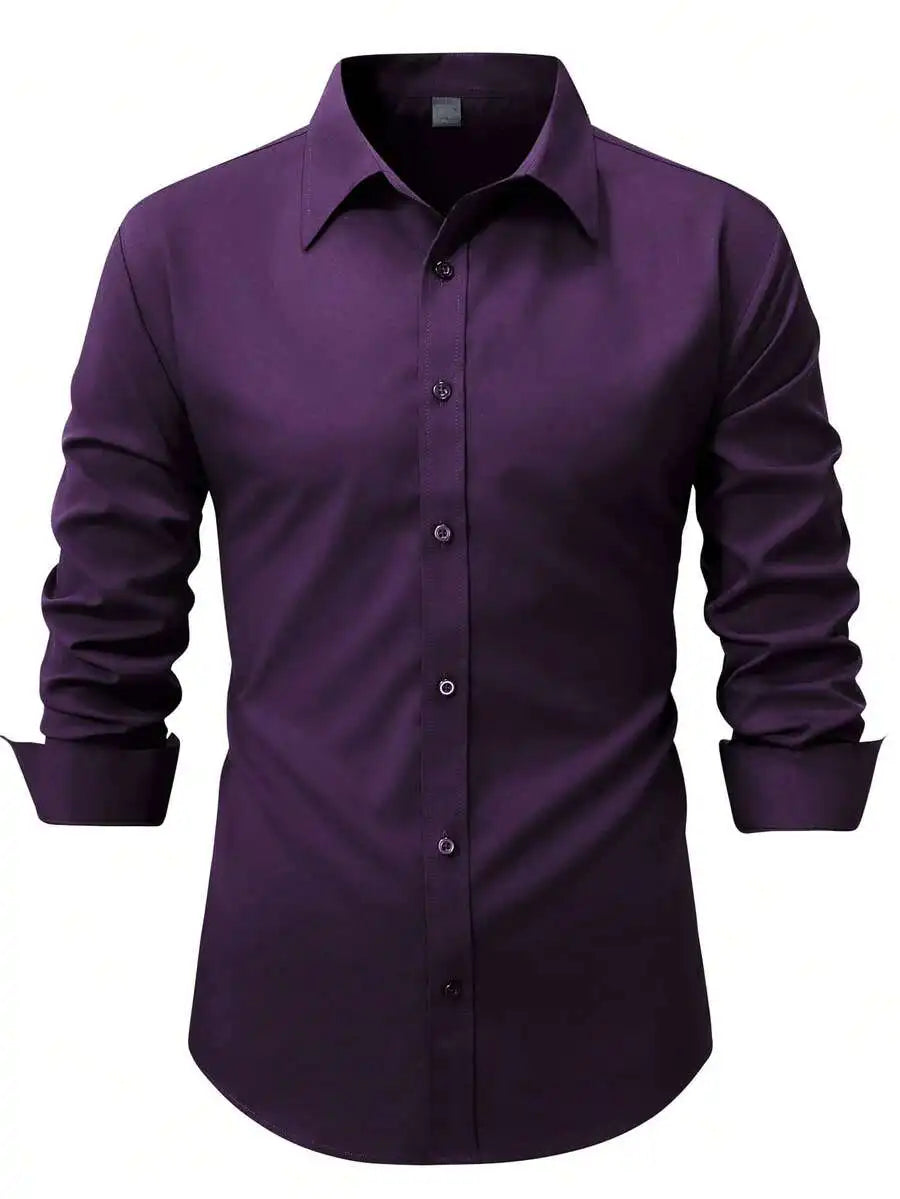 Men's  Long Sleeve Dress Shirt, Regular Fit, Button-Down Collar for Business Casual Wear