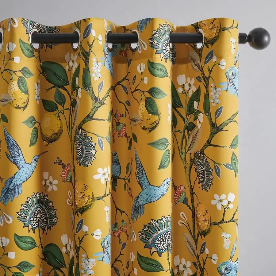 Mustard Yellow  Curtains & Drapes  Long, Grommet Luxury Whimsical Floral Lemon