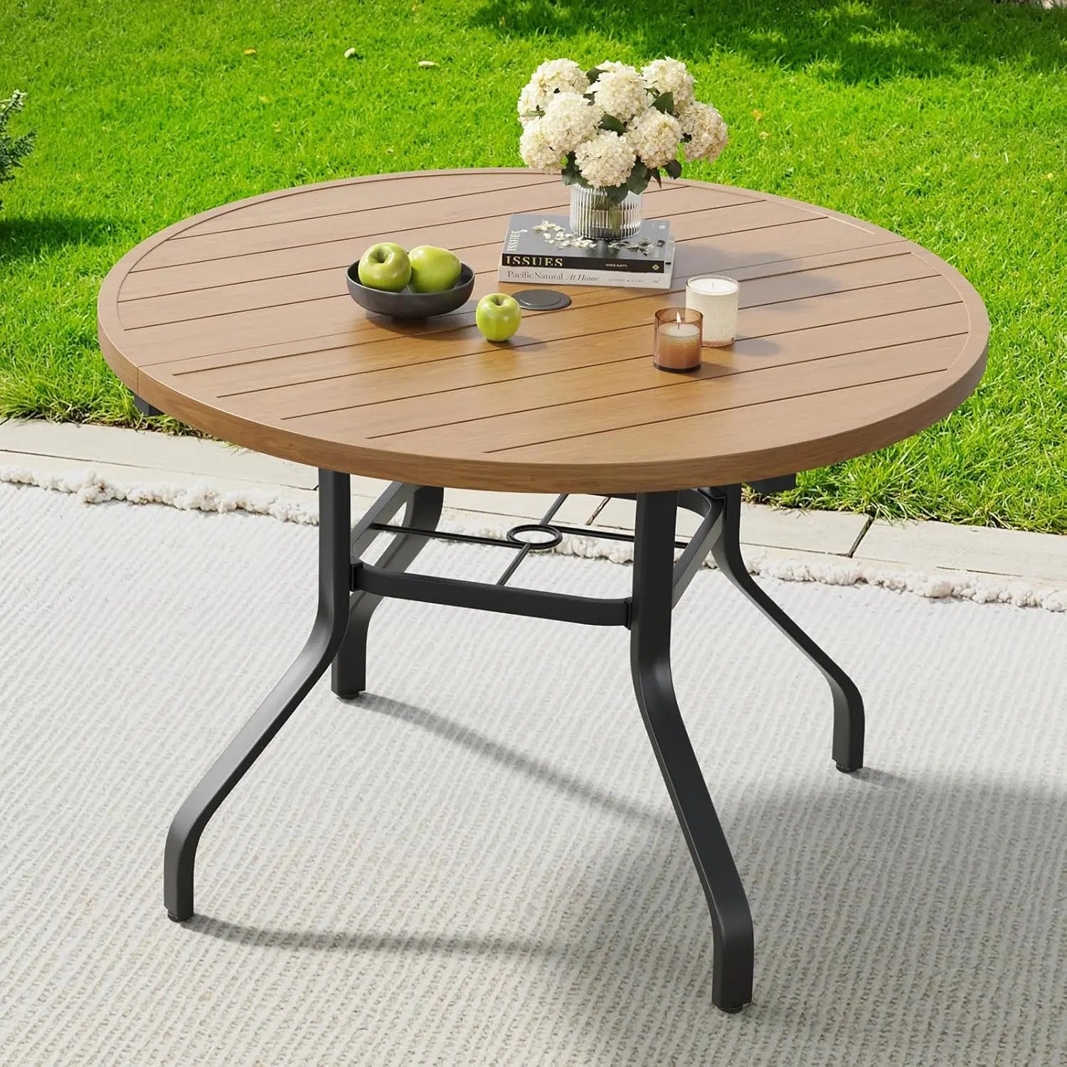 Outdoor Patio Dining Table, 41" Round Patio Table with 1.57" Umbrella Hole, Metal Tables for Patio, Graden, Backyard, Poolside