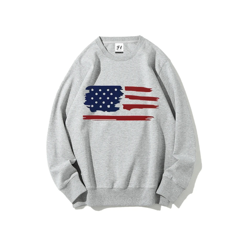 Brush Stroke Flag Sweatshirt Artistic Patriotic Print Casual Loose Long Sleeved