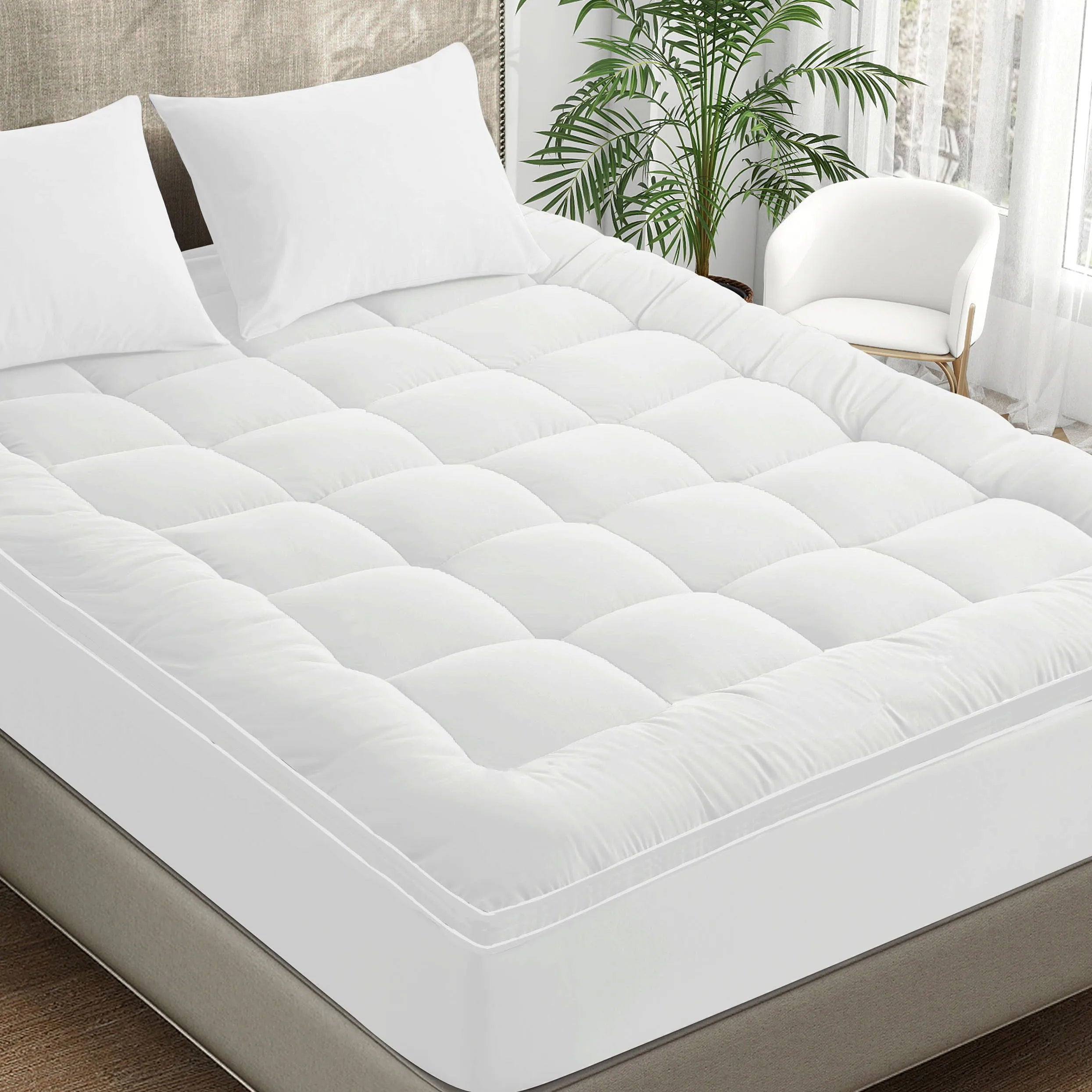 Mattress Topper Reversible Pillow Top Mattress Cover, Microfiber Fitted Cover Pad