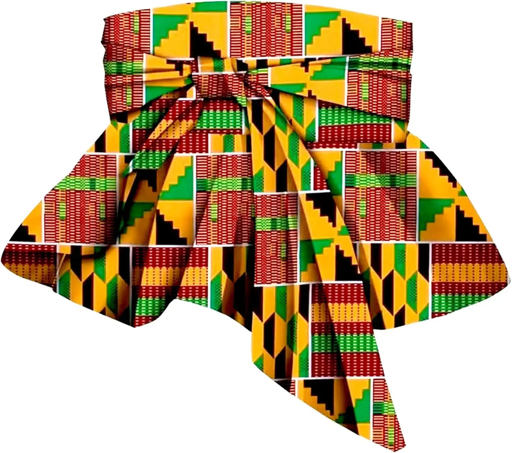 African Women Belt Printed Vintage Wide Belt Tops Dresses Frenulum Prom Pleated Skirt