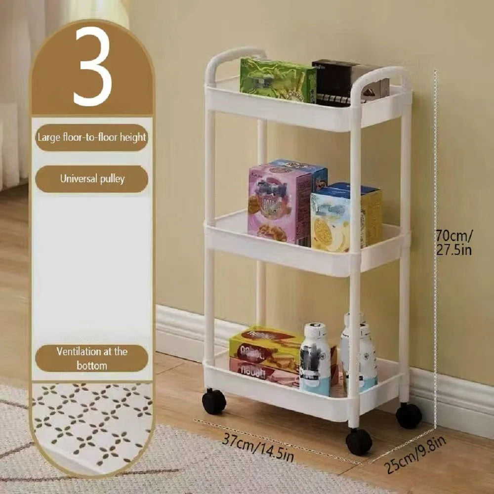 1pc 3/4-Tier Rolling Storage  Multi-Functional Organizer, Adjustable Shelves,