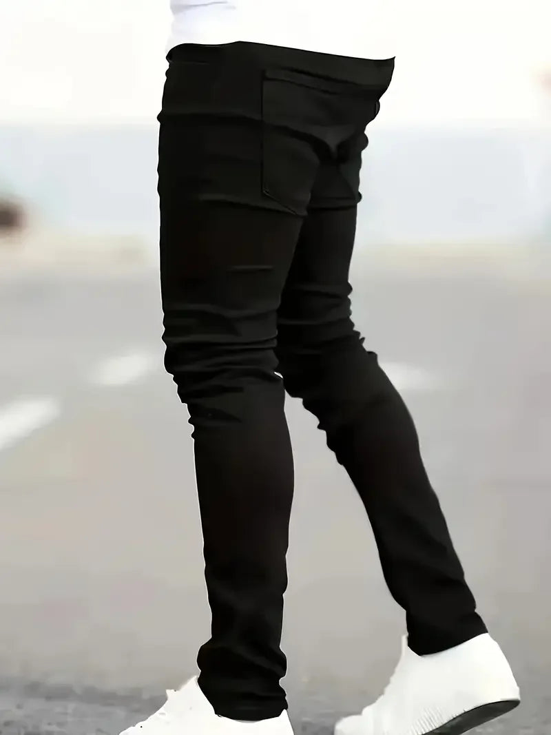 Men's Slim-Fit Black Jeans - Stretch , Casual Skinny Pants for All Seasons