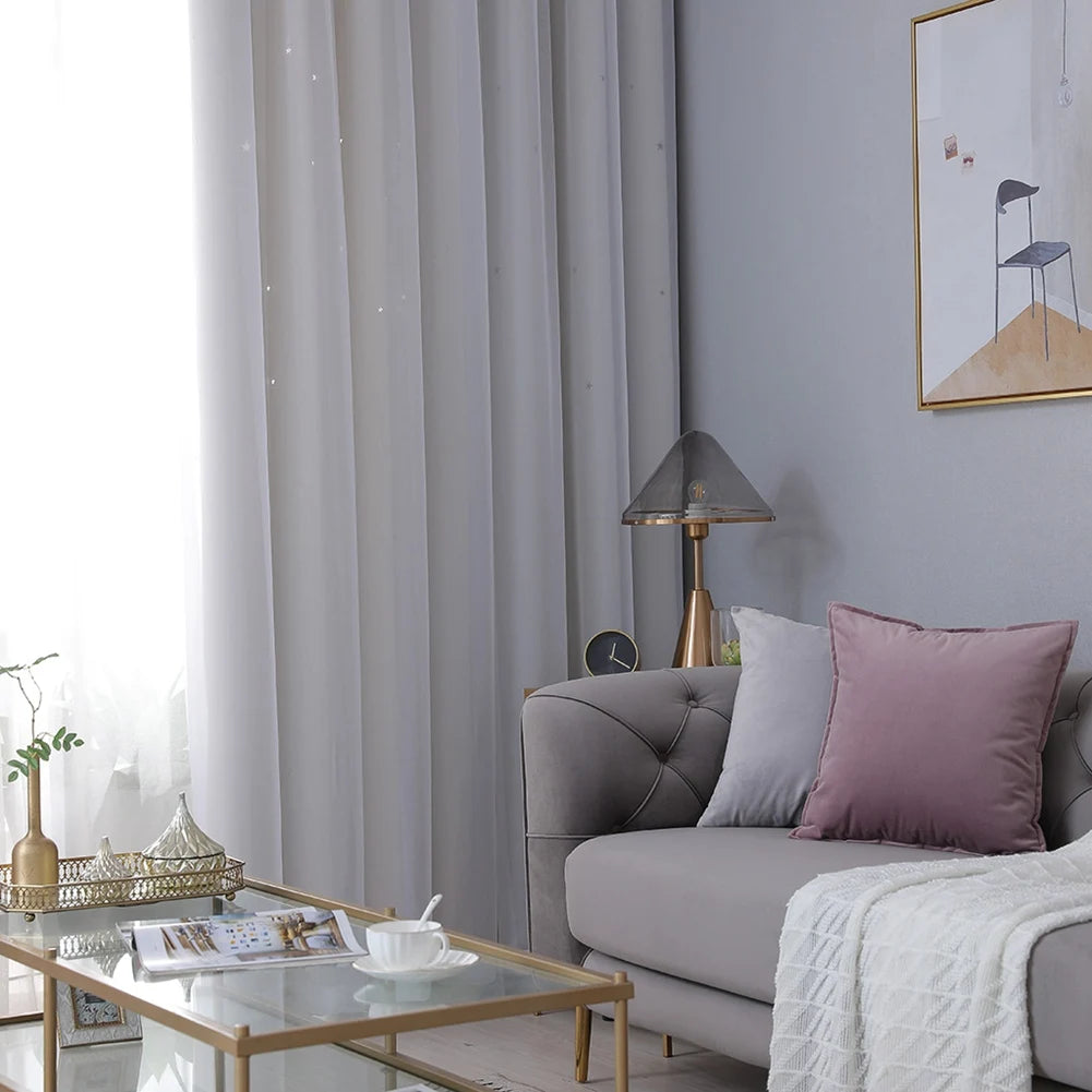 Curtain Sky Wonder Star Holes Cut  Room Darkening Drape for Bedroom/Living Room/Studio