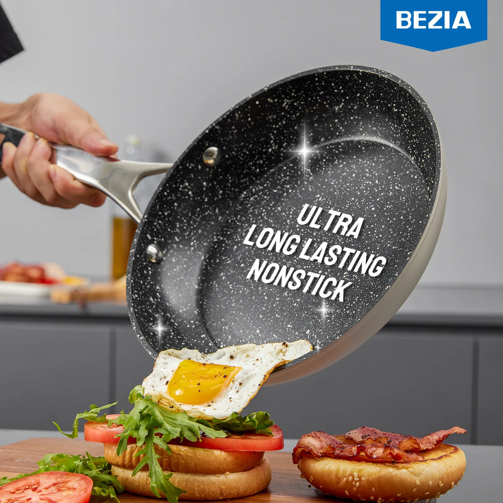 Cookware Nonstick, 10-Piece, BEZIA Pots and Pans Set for Cooktop, Compatible with All Stoves