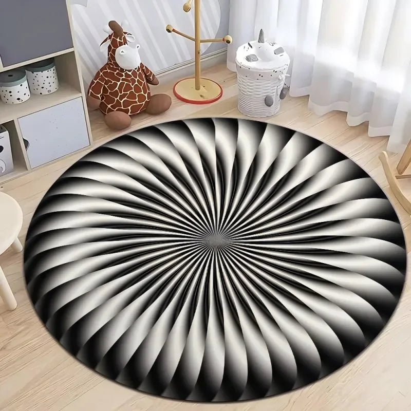Optical Illusion Circular Carpet Soft Non-Slip Living Room Area Carpet Bedroom Office Floor Mat