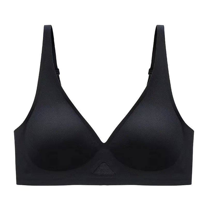 Non-wire Bra V-neck Glossy Underwear Female Breathable Bralette Invisible Padded  Sexy Lingerie