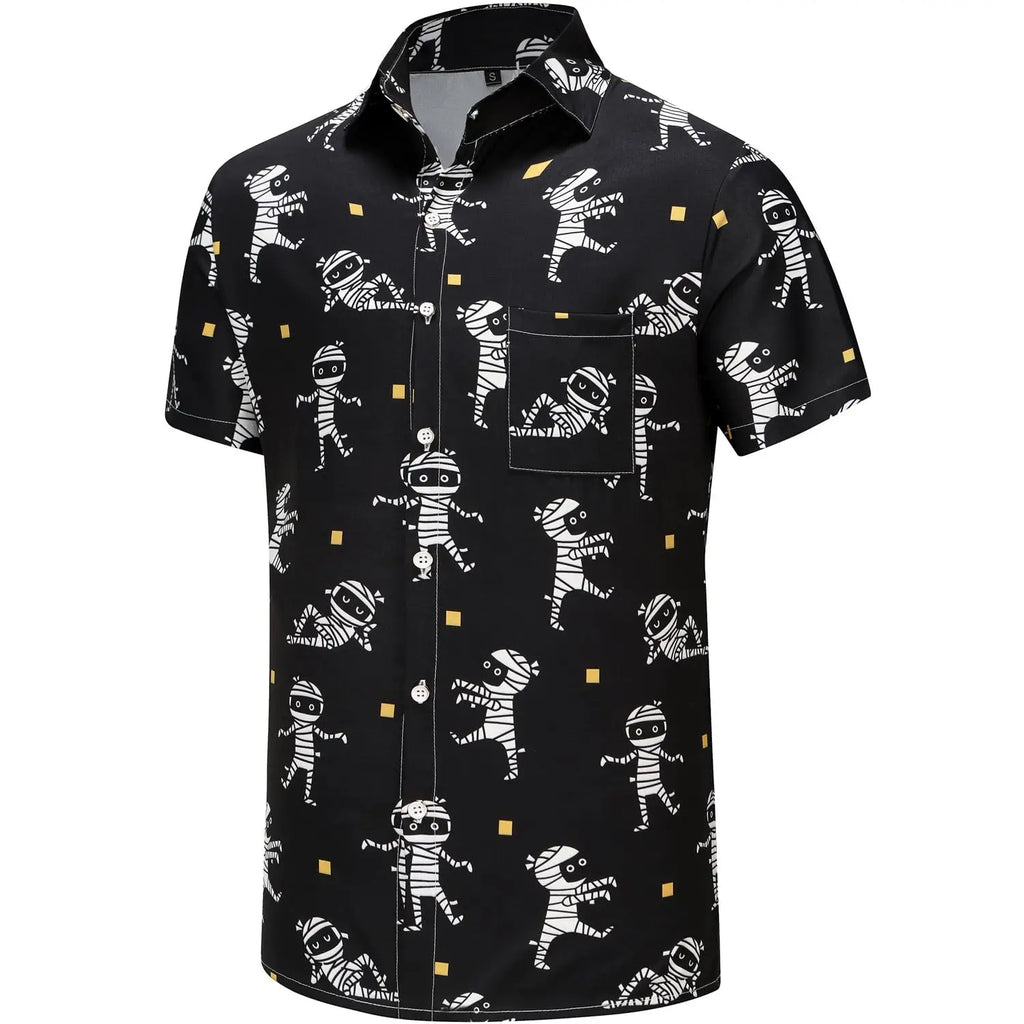 KYKU Funky Halloween Hawaiian Shirt for Men Palm Beach Shirts Tropical Vacation Shirts