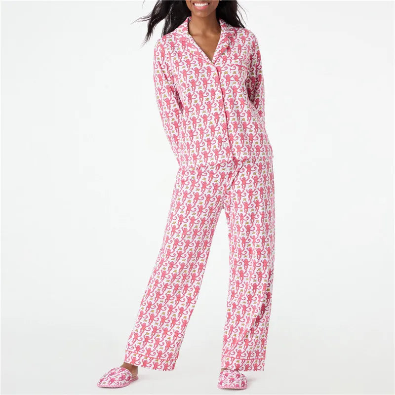 Pajamas Preppy  Cute Pants Sets For Women Y2k Long Sleeve Pajamas Set 2 Piece Loungewear