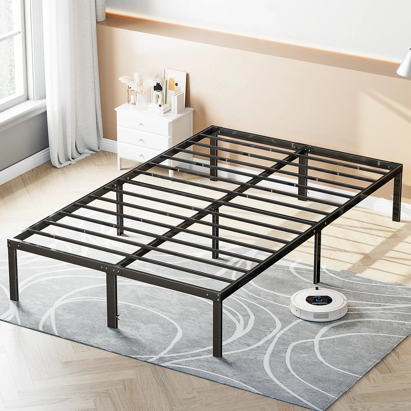 JHK Basic Twin Full Queen King Size Bed Frame Metal Platform  with Storage Space Sturdy