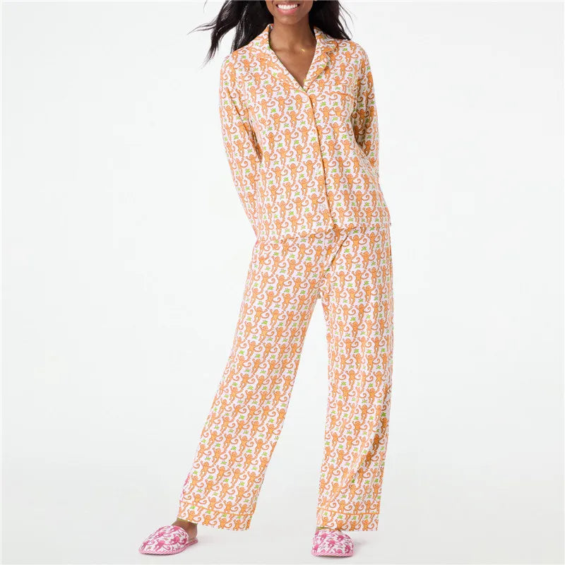 Pajamas Preppy  Cute Pants Sets For Women Y2k Long Sleeve Pajamas Set 2 Piece Loungewear