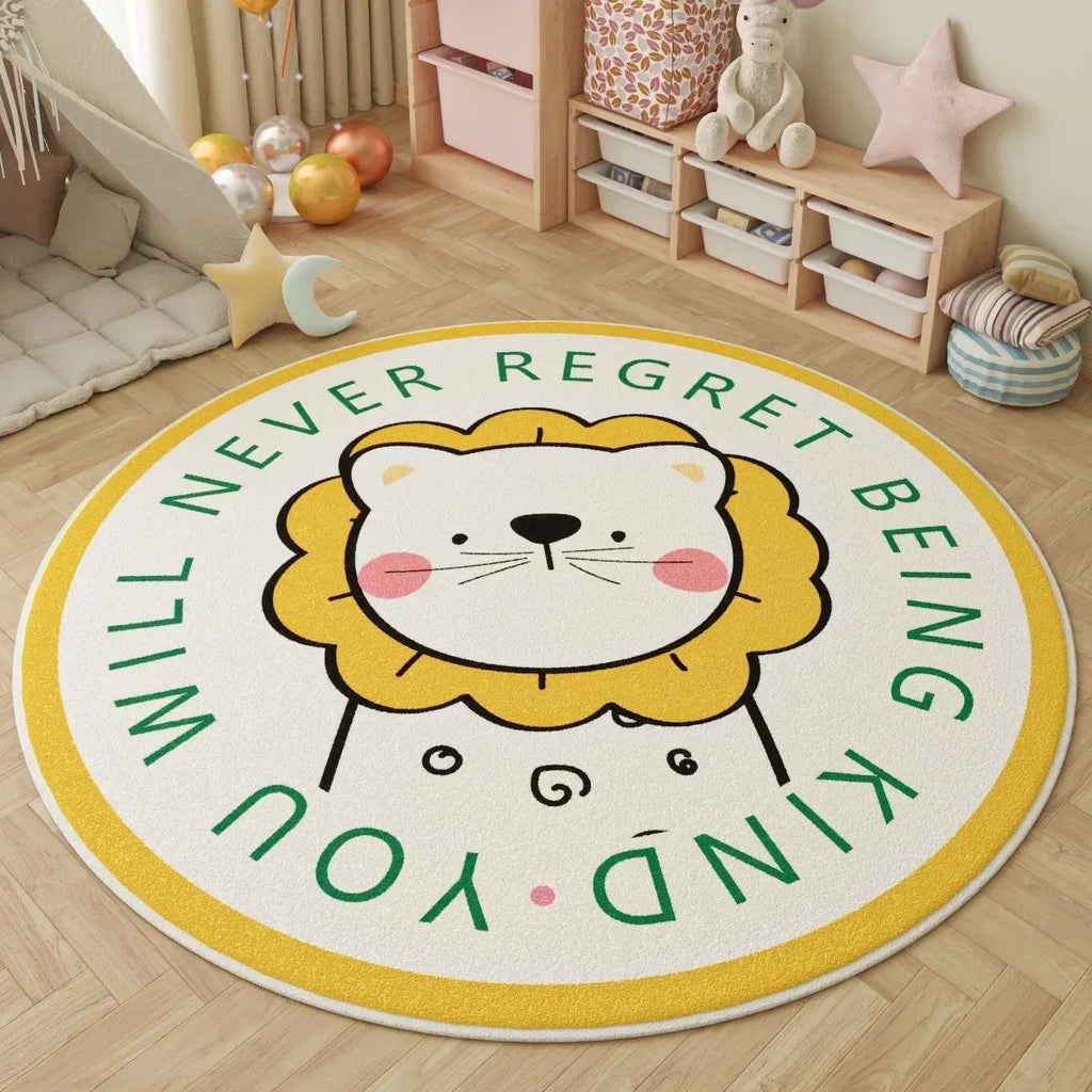 Green Polka Dot Cat Alphabet Round Rug Educational Non Slip Floor Mat for Toddler Learning and Play