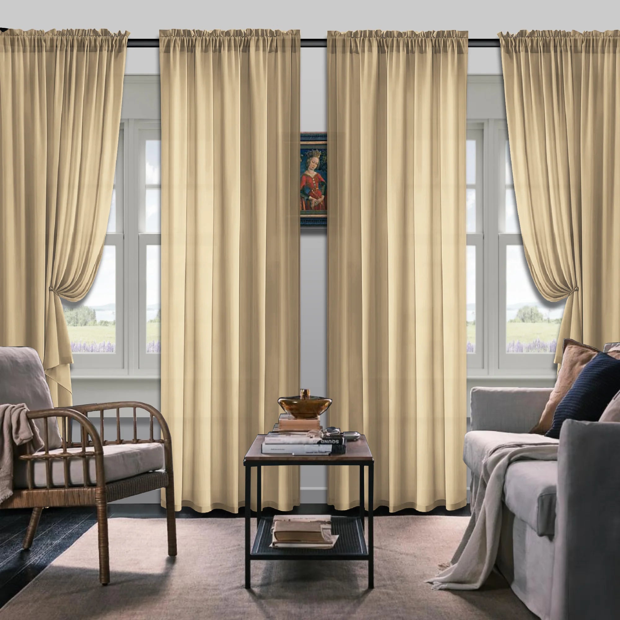 Set Of 4 Curtains,  Simple Rod Curtains, Suitable For Living Room, Office, Home, Bedroom Decoration