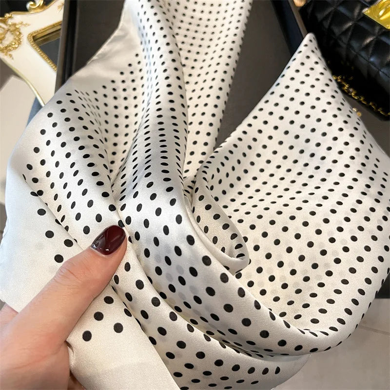Luxury Polka Dot Print Square Scarf for Women Satin Wraps Neckerchief Female Hair Bands Ribbon Headband