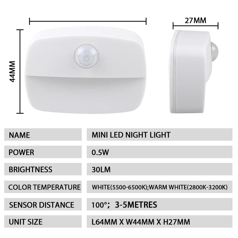 Night Light with Motion Sensor Lamp  Nightlight Battery Power For Bedroom Closet Stairs Lighting