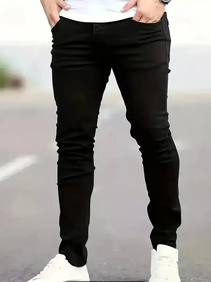 Men's Slim-Fit Black Jeans - Stretch , Casual Skinny Pants for All Seasons