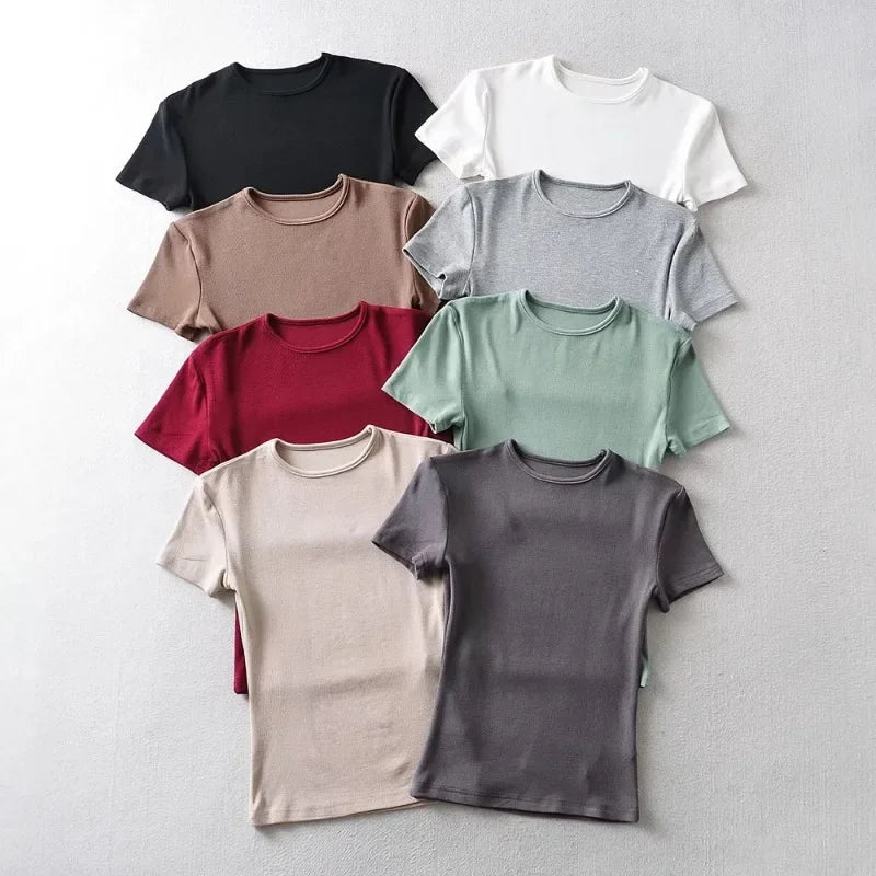 Casual Summer Woman Skinny Fit T-shirt Tight Short-Sleeve O-neck