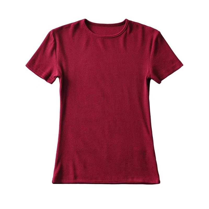 Casual Summer Woman Skinny Fit T-shirt Tight Short-Sleeve O-neck