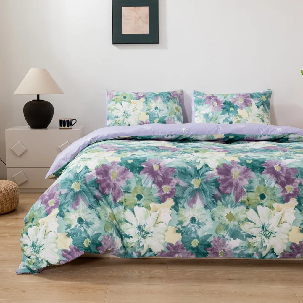 Queen Size Duvet Cover,  Breathable Easy Care Quilt   Botanical Bedding 3-Piece Set