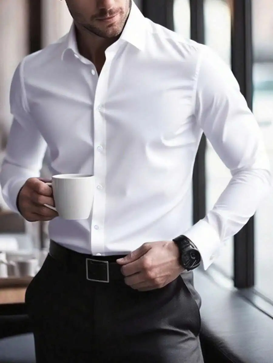 Men's  Long Sleeve Dress Shirt, Regular Fit, Button-Down Collar for Business Casual Wear