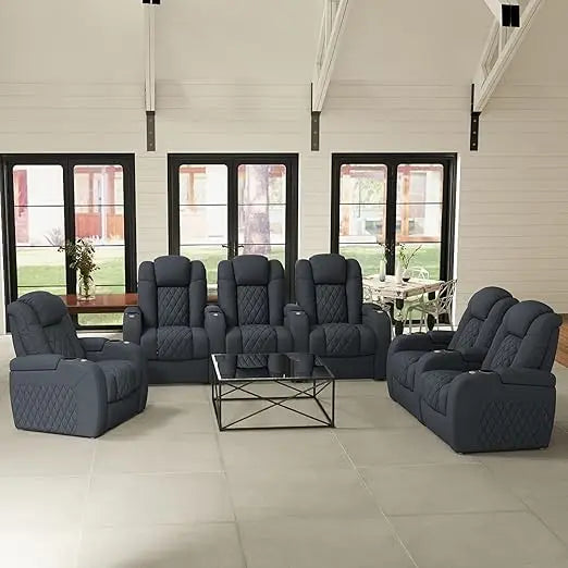 Recliner Sofa Set, 3 Piece Living Room Sectional with USB Port and Tray