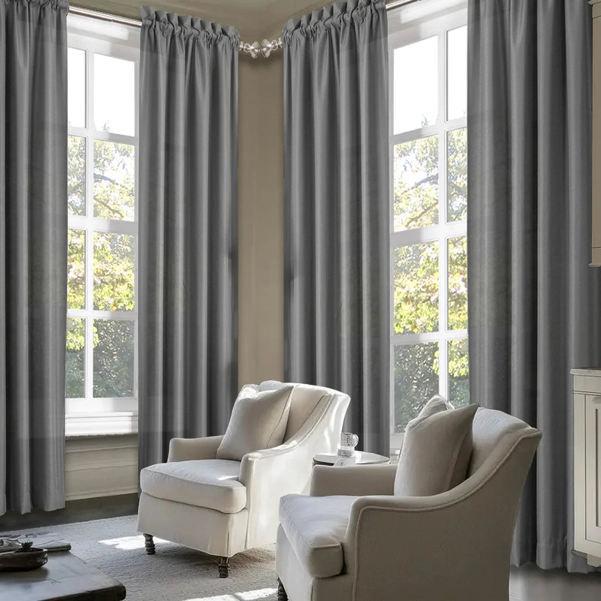4pcs Light Filtering Curtains - Elegant Color Fade-Resistant  with Rod , Perfect for Living Room, Bedroom