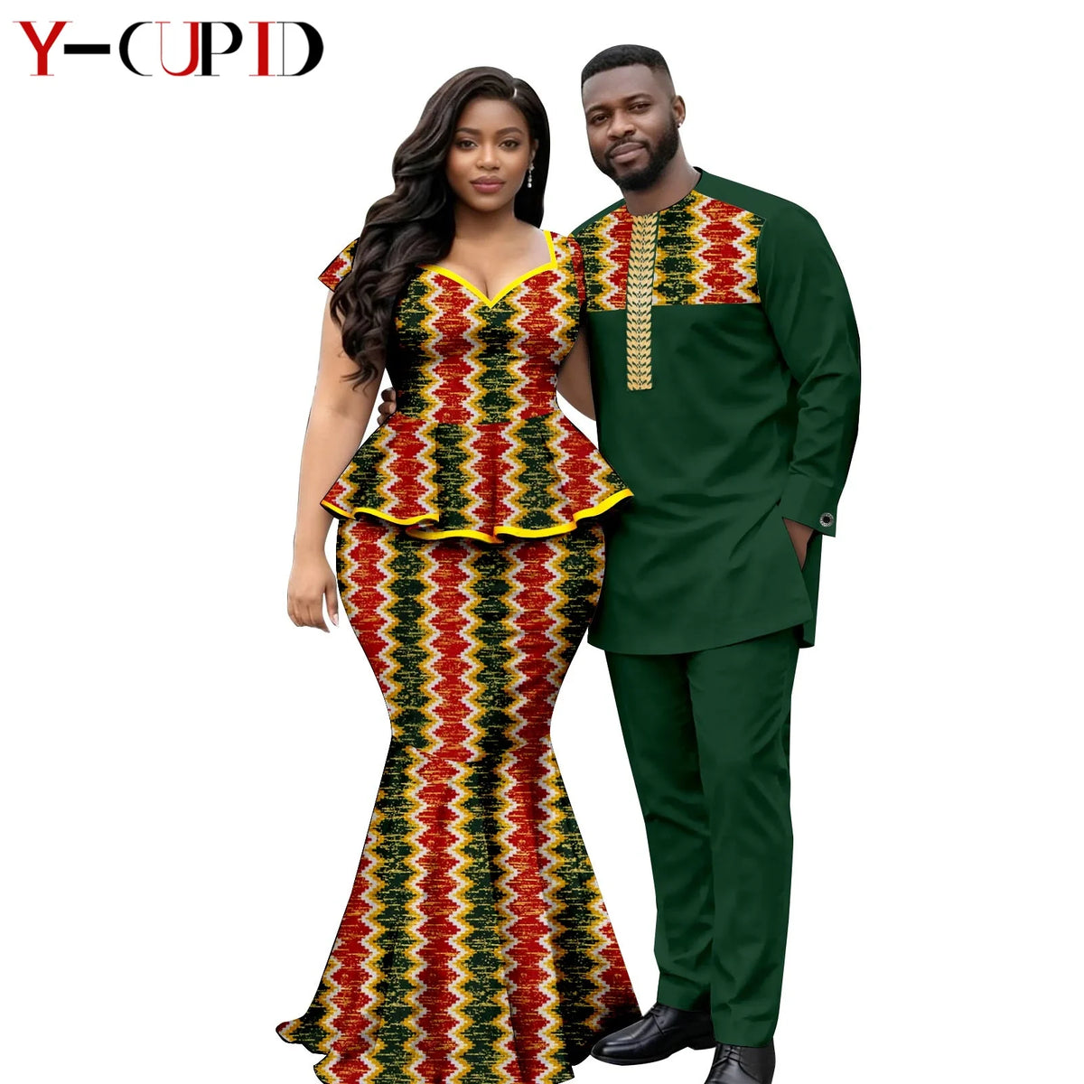 African  Women Print Top and Mermaid Skirts Sets Matching Men Outfits Top Shirt and Pant Sets